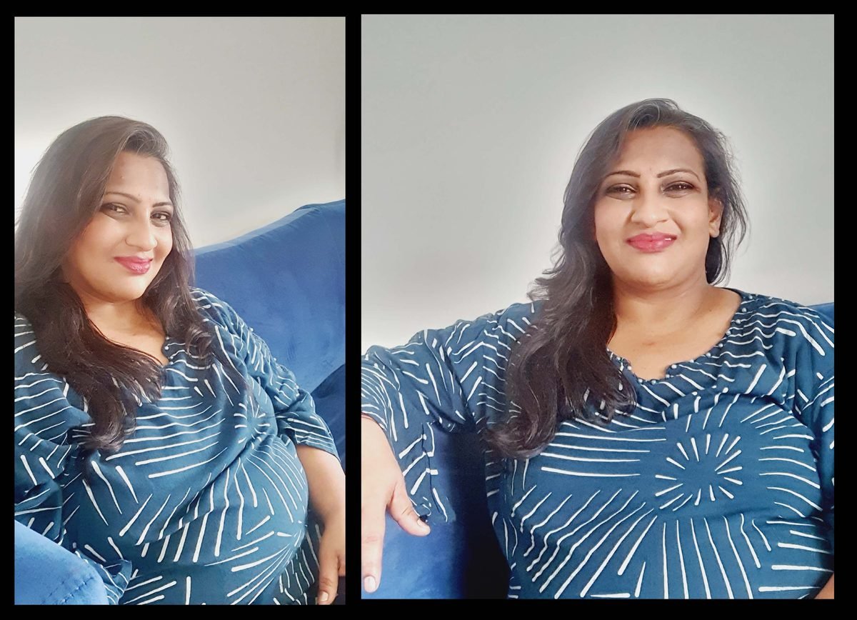 Bhavna before and after in blue
