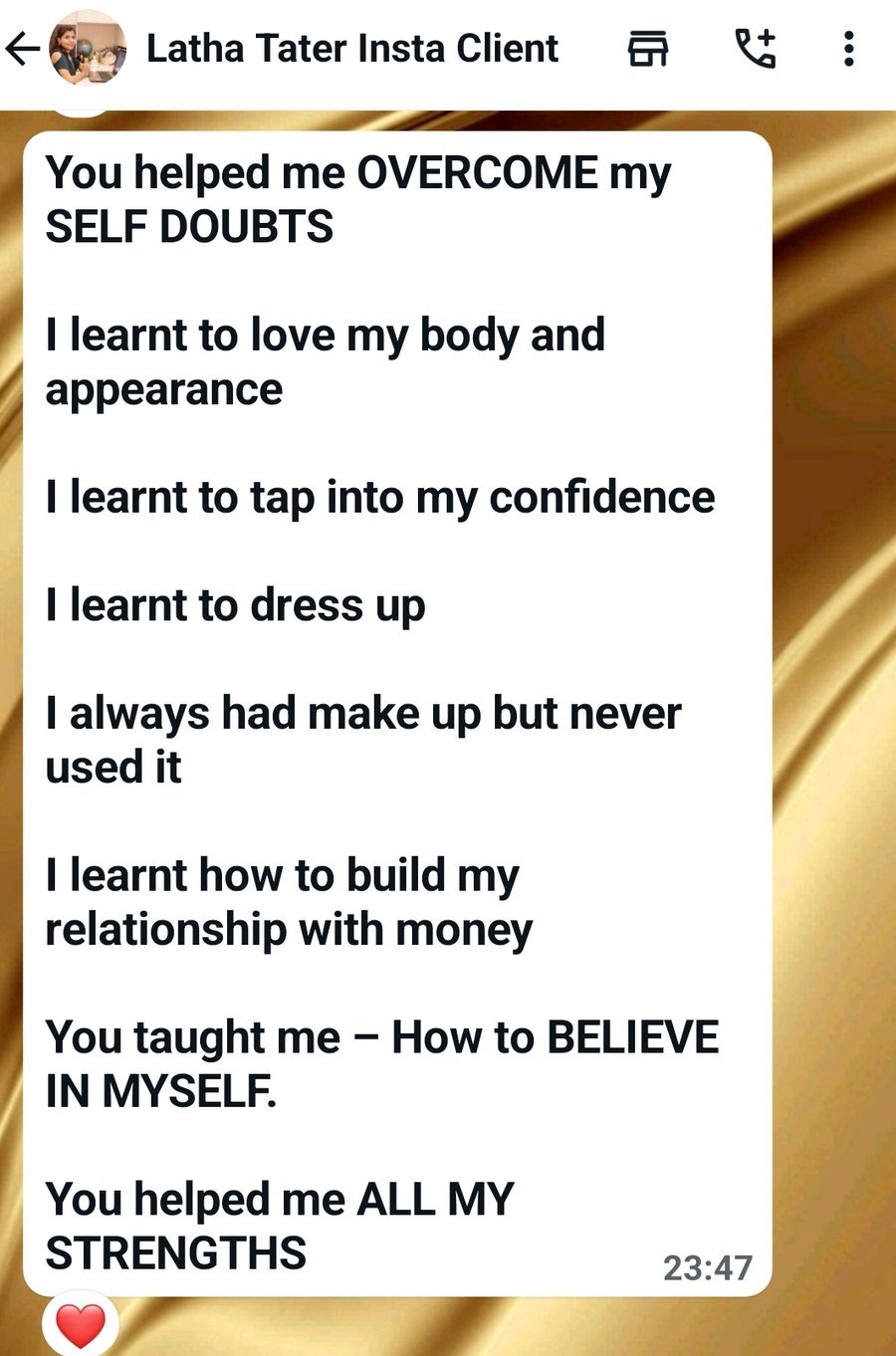 WhatsApp message from Latha Tater